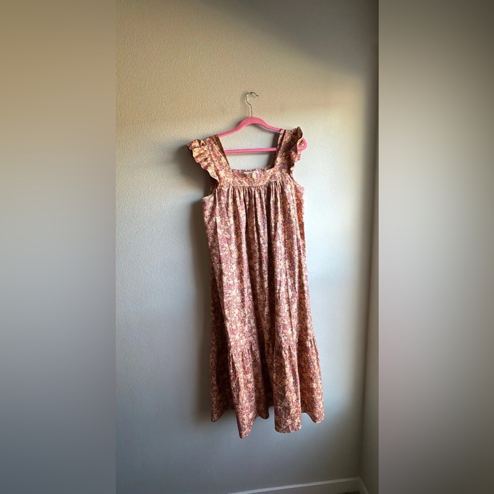 Rare Christy Dawn Benny Orange Pink Floral Boho Tiered Dress size Large - Picture 5 of 6
